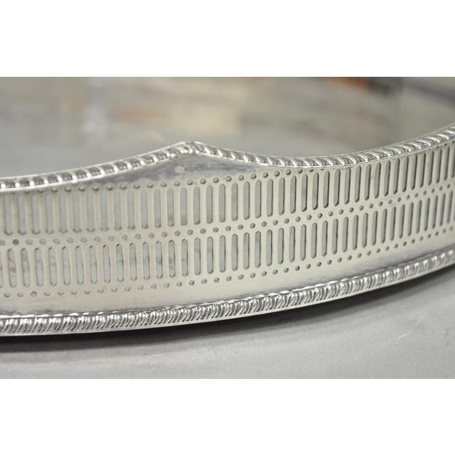 Vintage English Edwardian Silver Plated Oval Scalloped Gallery Bar Platter Tray For Sale - Image 10 of 18