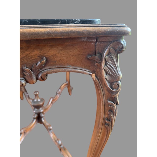 Victorian Antique Victorian Carved Walnut Marble Top Parlor Table Stand For Sale - Image 3 of 12
