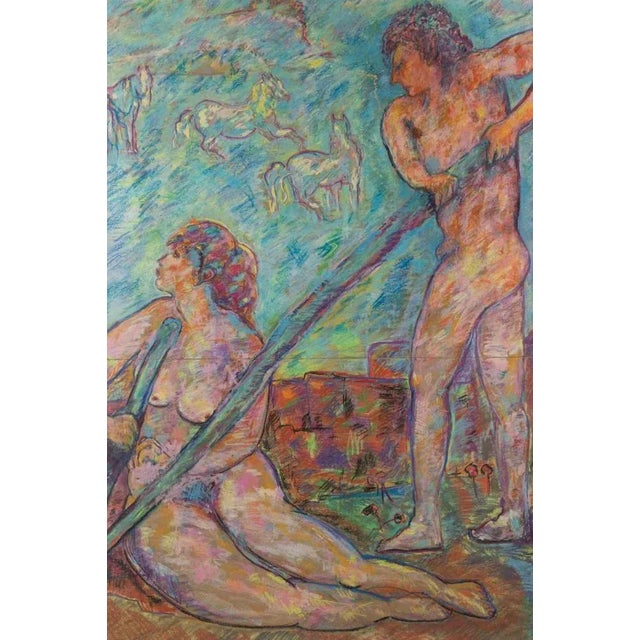 Oil on cardboard realized by sirio pellegrini in 1960s. Includes a wooden frame realized by the artist. Cm. 157.5x113.5....