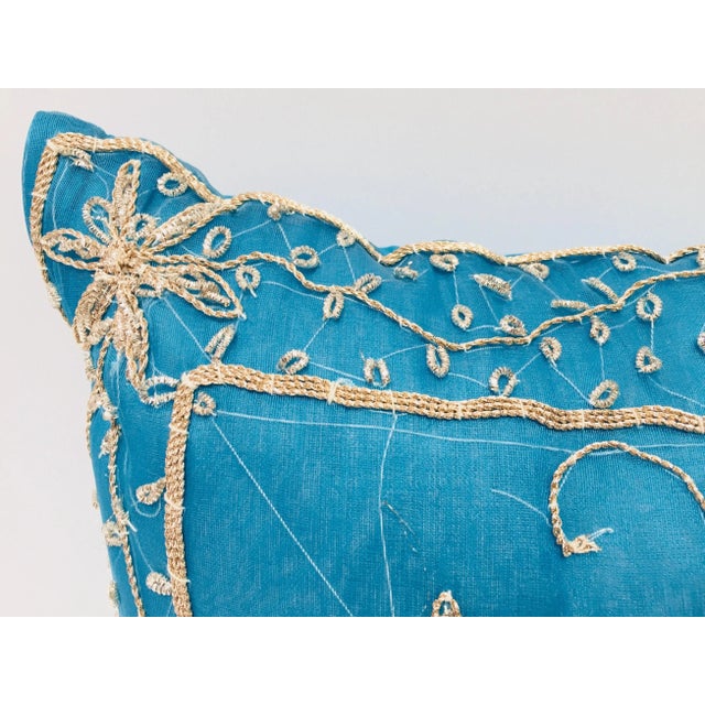 Throw Decorative Turquoise Accent Pillow Embellished With Sequins and