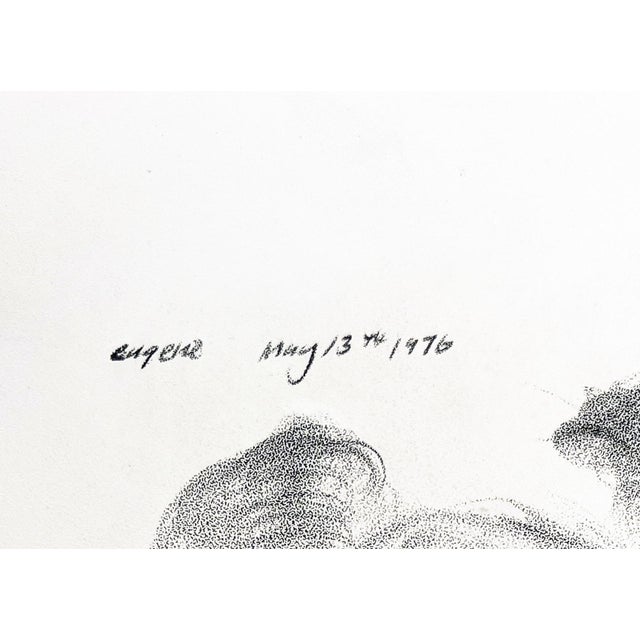 1970s Bohemian Woman - Rare and Signed Graphite Portrait Drawing on Textured Paper by Eugene Hawkins For Sale - Image 5 of 6