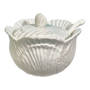 1970s White Ceramic Scallop Shaped Soup Tureen With Lid & Ladle, Italy