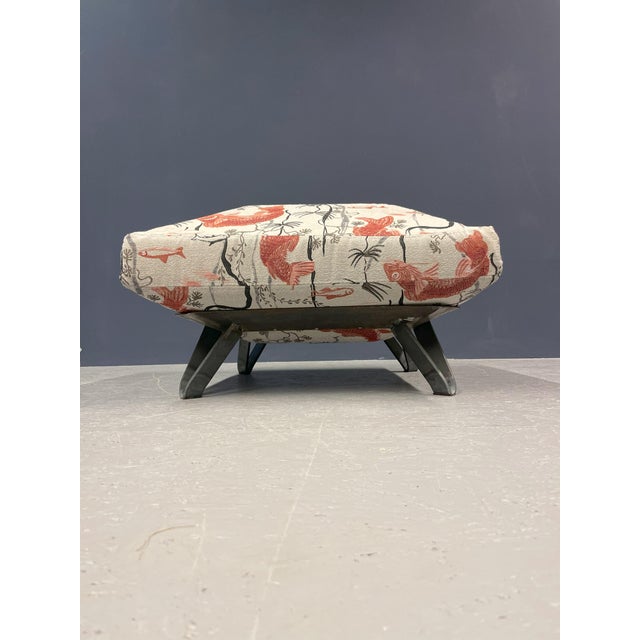 Pouf with Fish-Patterned Square Pillow and Iron Legs For Sale - Image 9 of 13