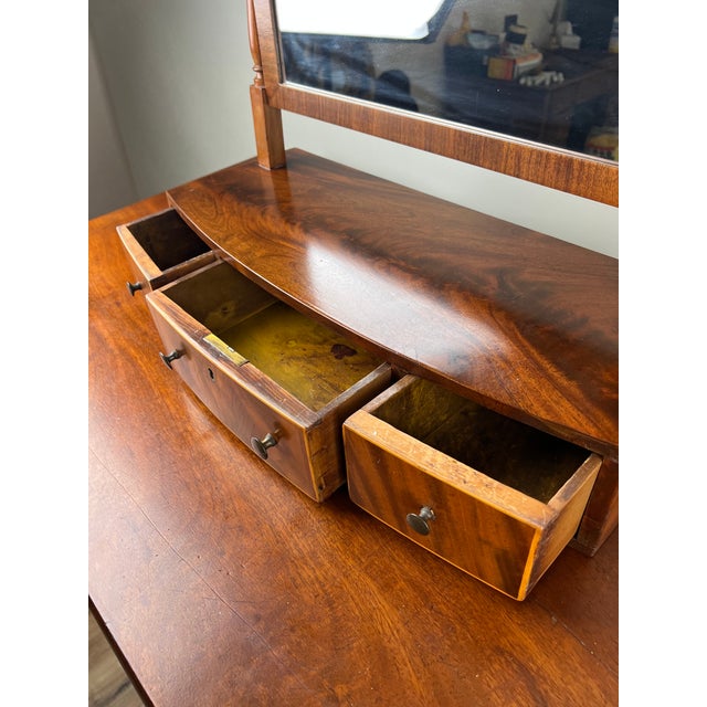 Brown Antique Federal Bow Front Three Drawer Shaving Mirror, Circa 1830 For Sale - Image 8 of 16