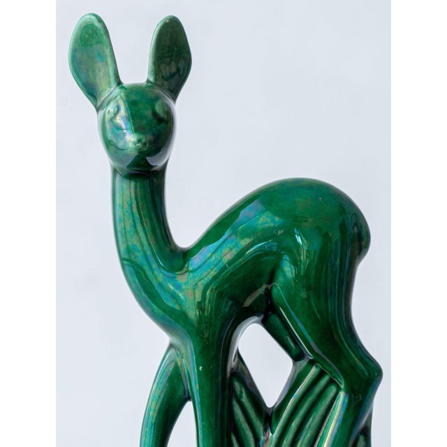 Art Deco Emerald Green Ceramic Deer Sculpture by Charles Lemanceau for Saint-Clément, France, 1930s For Sale - Image 10 of 14