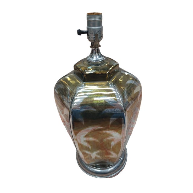 Boho Chic Vintage Mid 20th Century Floral Detail Mercury Glass Table Lamp For Sale - Image 3 of 5