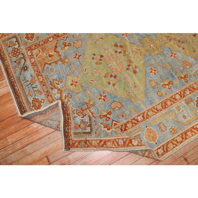 Early 20th Century Zabihi Collection Persian Apple Green Sky Blue Accent Size Rug - 4'9" x 7' For Sale - Image 4 of 9