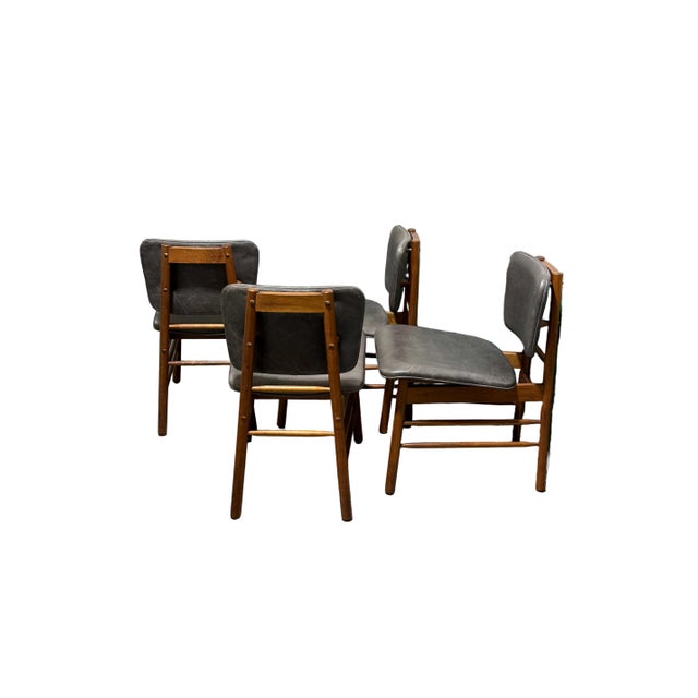 Set of 4 Vintage Mid Century Modern Danish Teak and Leather Greta Dining Chairs For Sale - Image 4 of 11