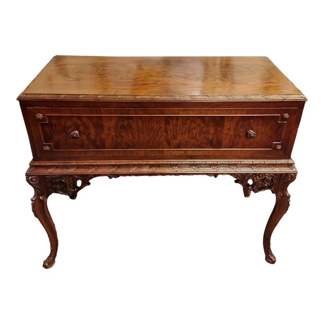 Antique French Carved Flame Mahogony Server Chest For Sale