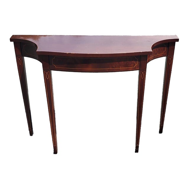 Baker Furniture Historic Charleston Collection Inlaid Mahogany Demi Lune Console Table For Sale