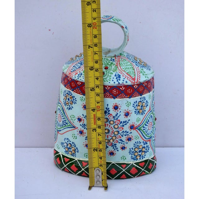1990s Swiss Cow Bell Metal Decorative Emboss Hand Painted For Sale - Image 4 of 4