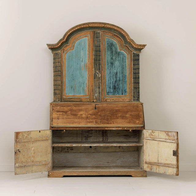 Wood 19th C. Swedish Rococo Secretary With Library in Original Paint For Sale - Image 7 of 12
