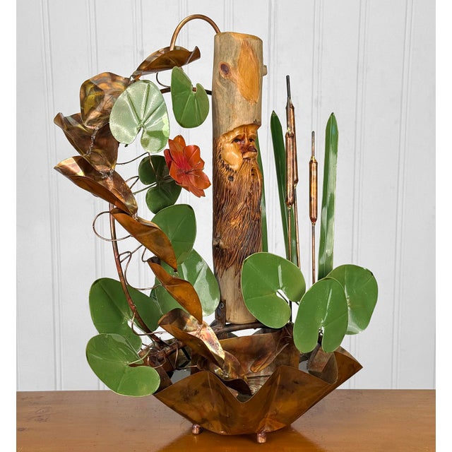 Outsider Folk Copper Art Garden Indoor Water Fountain W/ Live Edge Log For Sale - Image 4 of 12