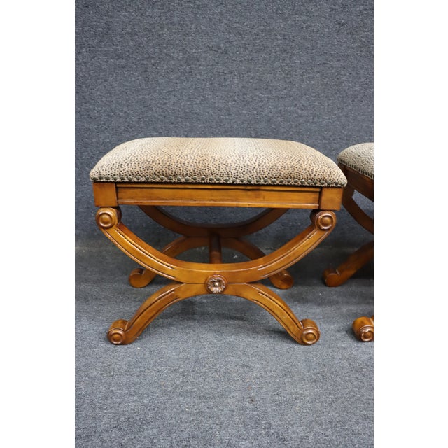 Pair of Neoclassical Style X-Base Upholstered Stools For Sale In Philadelphia - Image 6 of 11