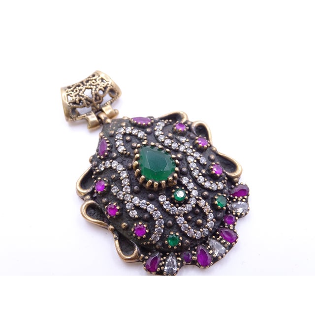 Ottoman 925 Sterling Silver Pendant in Cubic Zirconia, Emerald Root and Ruby R​root, 2000s, Italy For Sale - Image 16 of 18