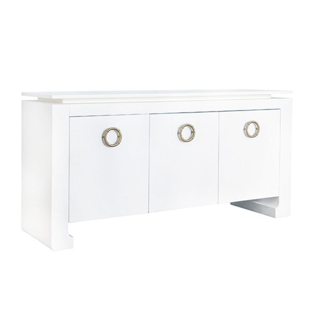 Matthew Izzo Home Tilley Matte White Lacquer Three Door Buffet With Brass Hardware For Sale In New York - Image 6 of 7