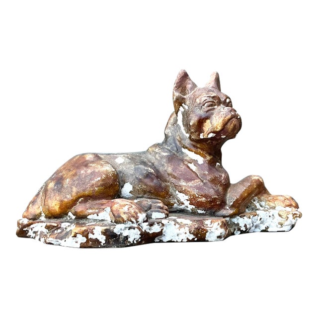 Vintage Distressed Plaster Dog For Sale