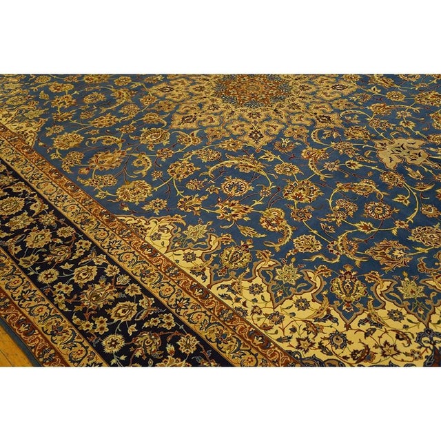 1940s Blue Traditional Floral Antique Esfahan Formal Handknotted Wool Carpet Rug For Sale - Image 4 of 6