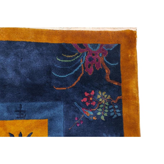 Canary Yellow 1920s Antique Chinese Floral Art Deco Wool Manchester Yellow Hand Knotted Rug For Sale - Image 8 of 9