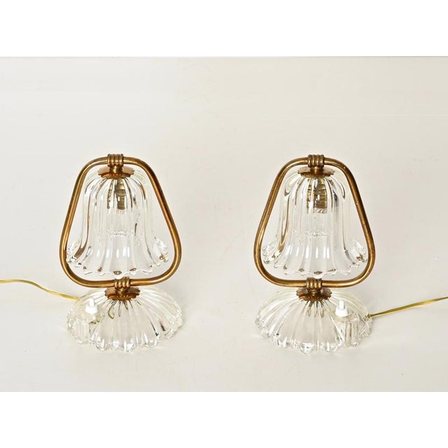 Murano Glass Bell and Brass Table Lamps from Barovier, Italy, 1940s, Set of 2 For Sale - Image 12 of 16