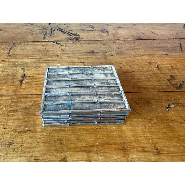 Metal Mid 20th Century Faux Bamboo Silver Plate Box, in the Style of Maison Baguès For Sale - Image 7 of 13