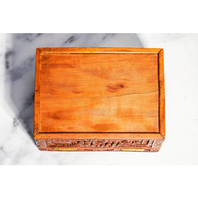 Hand Carved Village Scene Box Antique Chinese Wood Box 19th Century Decorative Chinoiserie Asian Oriental Home Decor For Sale - Image 13 of 13