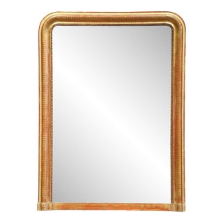 19th Century French Louis Philippe Carved Giltwood Mantel Mirror With Engraving For Sale