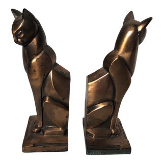 Vintage Art Deco Frankart Cat Cast Bronze Bookends - Pair For Sale