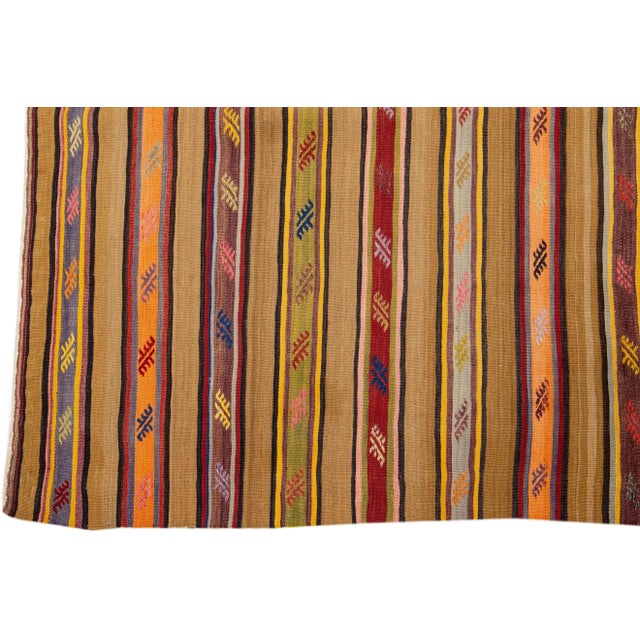 1960s Vintage Kilim Handmade Multicolor Stripe Wool Rug For Sale - Image 4 of 7