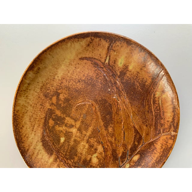 Studio Pottery Plate With Eucalpytus Leaf Embossing For Sale - Image 4 of 12