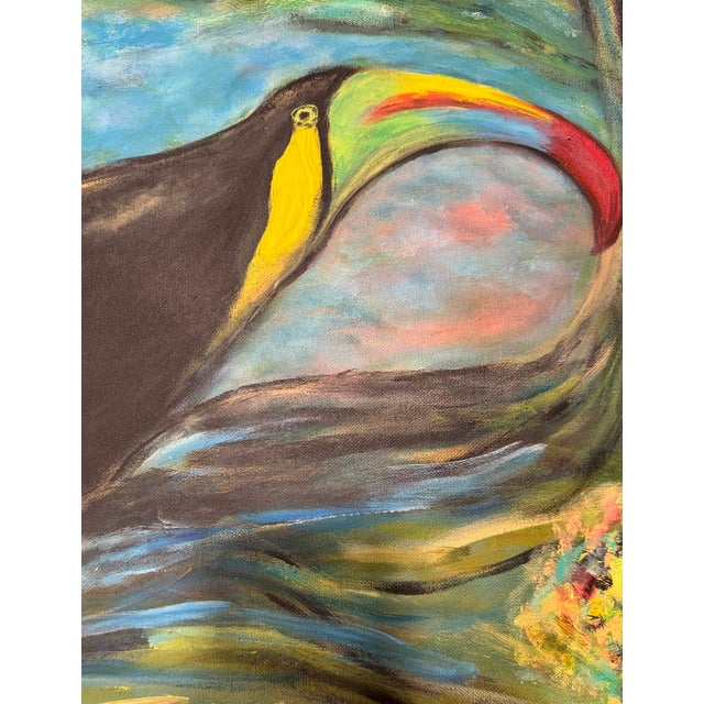 2020s Large Vibrant Tropical Toucan Painting, Signed Mampel For Sale - Image 5 of 10