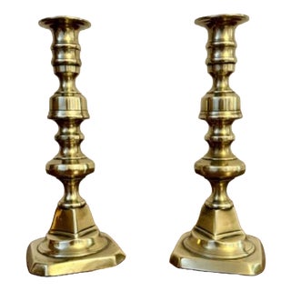 Antique Victorian Brass Candlesticks, 1880, Set of 2 For Sale