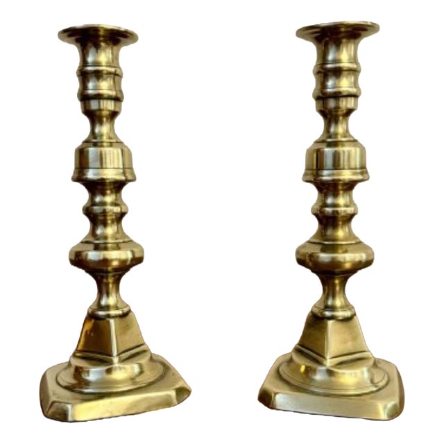 Antique Victorian Brass Candlesticks, 1880, Set of 2 For Sale