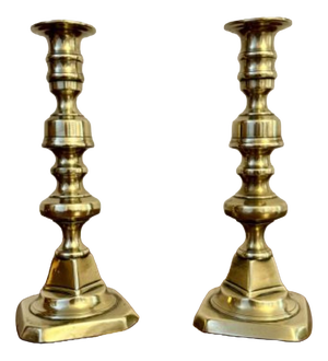 Antique Victorian Brass Candlesticks, 1880, Set of 2