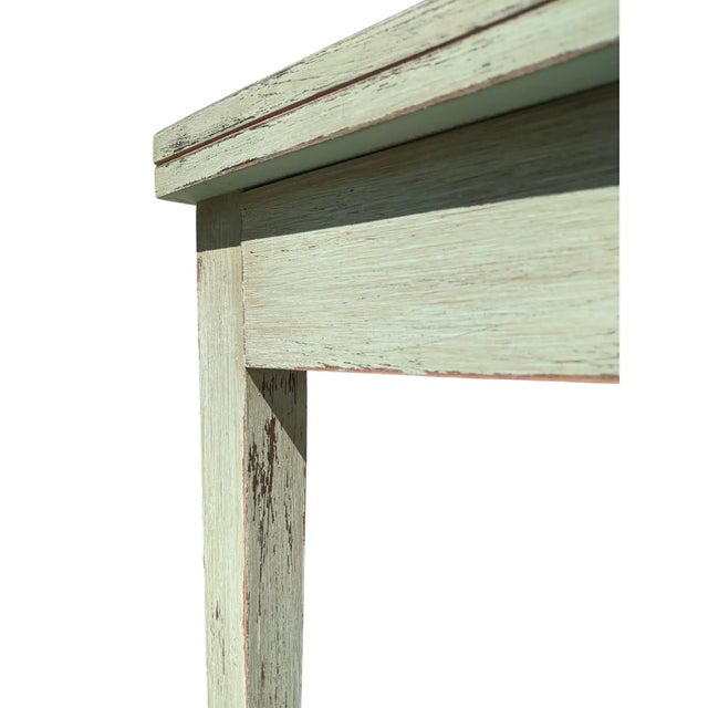 Vintage Swedish Gustavian Style Distressed Green Demi Lune Table For Sale - Image 14 of 17