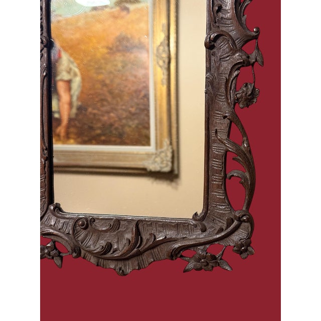 Brown Small Antique 1740's French Rococo Hand-Carved Wood Mirror For Sale - Image 8 of 11