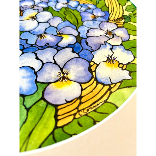 Original Watercolor Ink and Wash Painting of a “Basket of Violas” For Sale - Image 10 of 12