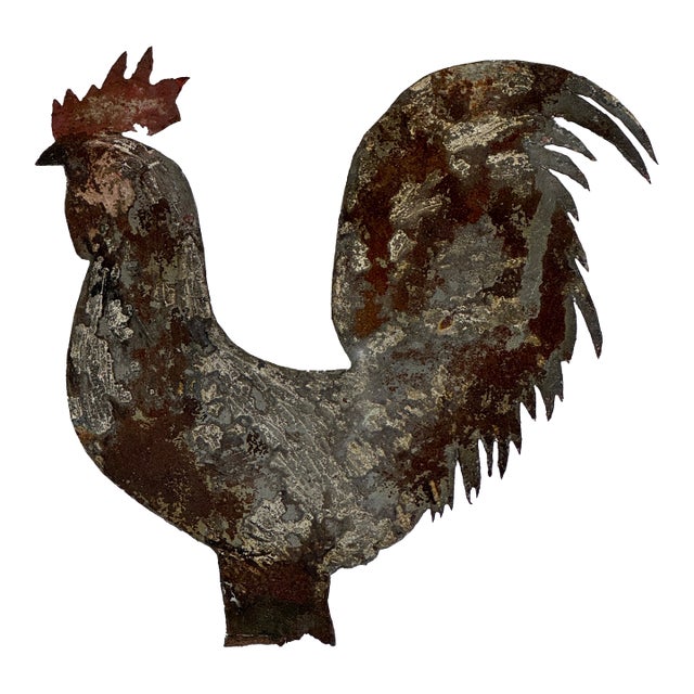 Salvaged Antique 19th Century Rooster Sheet Metal Weathervane Topper For Sale
