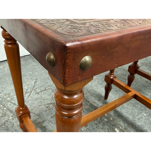 Wood Estudio Taller Corongo Tooled Leather Top Side Tables, Vintage For Sale - Image 7 of 12