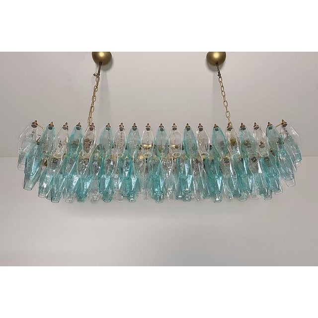 Turquoise and Clear Murano Glass Poliedri Chandelier by Carlo Scarpa For Sale - Image 6 of 18