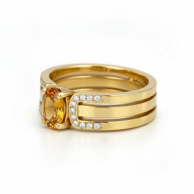 Split Shank Oval Citrine Engagement Silver, Gold Ring, Size 9.5 For Sale - Image 6 of 7