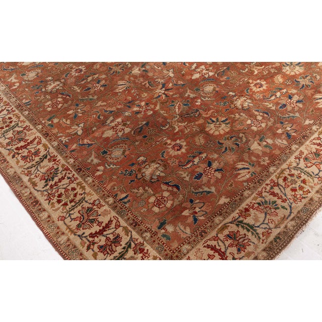 Persian Authentic Persian Tabriz Brown Botanic Handmade Wool Rug For Sale - Image 3 of 9