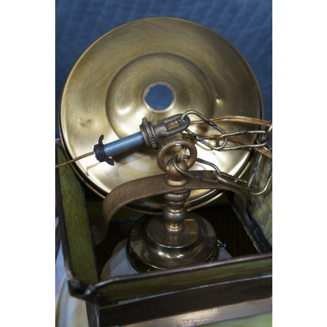 Antique Arts & Crafts Green Slag Glass Swag Pendant Light For Sale - Image 10 of 12