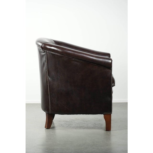 English-Style Dark Cowhide Club Armchair For Sale - Image 3 of 13