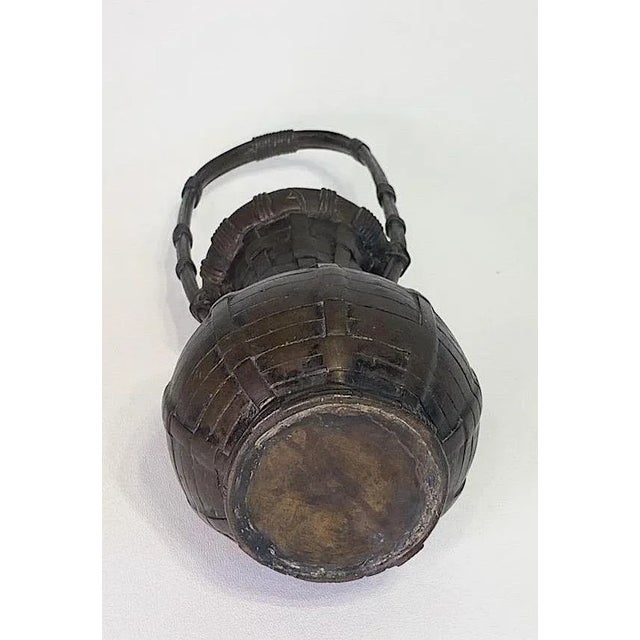 Antique Japanese Bronze 'Woven' Basket Form Ikebana Vase With Handle For Sale - Image 9 of 9