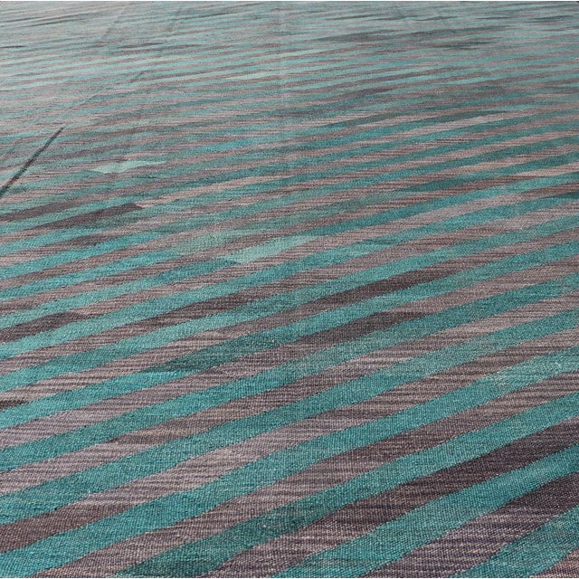 Art Deco Hand-Woven Modern Kilim Rug by Keivan Woven Arts, Green & Gray 7'9 X 11'5 For Sale - Image 3 of 12