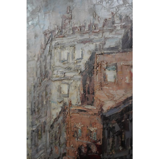Gold European Street Artist Signed Oil Painting on Canvas For Sale - Image 8 of 12