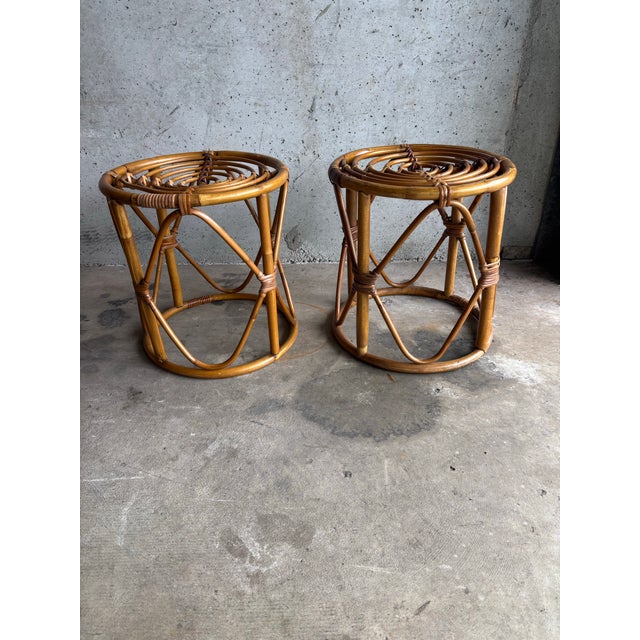 Vintage 1950s Franco Albini Style Italian Riviera Bamboo Stools or Side Tables For Sale In Miami - Image 6 of 6