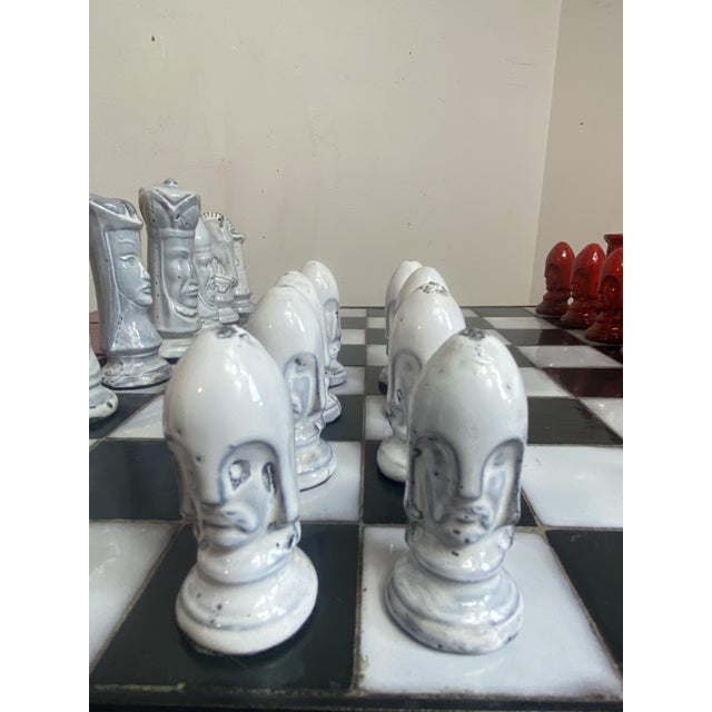 Chess Coffee Table with Wrought Iron and Ceramic Board, Ceramic Game Pieces, 1960s For Sale - Image 18 of 18