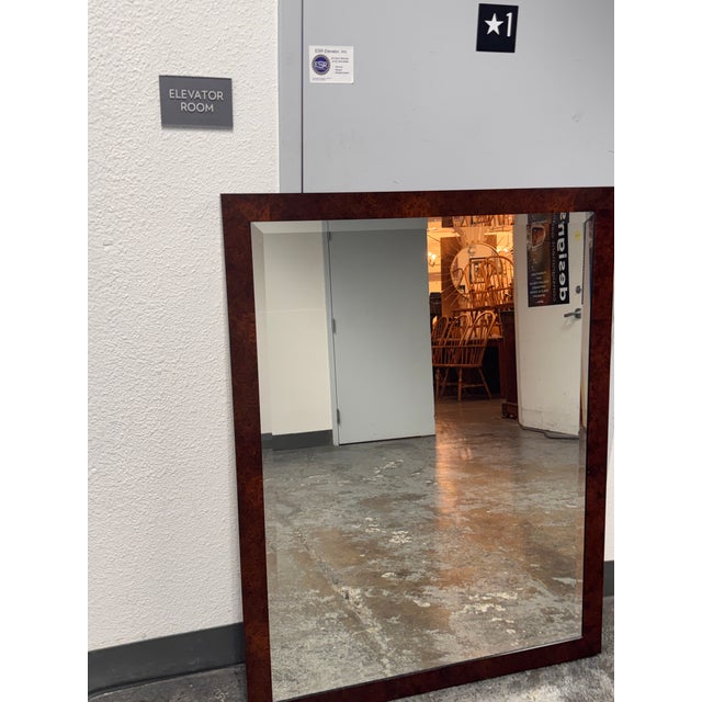 Contemporary Burl Wood Rectangular Beveled Mirror For Sale - Image 3 of 13